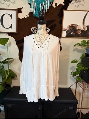 BKE Lace-Up V-Neck Knit Sweater
